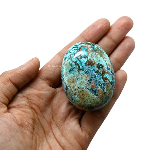 Image of Amazing Gemstone Chrysocolla Shattuckite Crystals and Healing Stones - Large Palm Stone Crystals Piedra - Crystal for Good Luck, Positive Energy, Meditation - Unique Stocking Stuffers, Gifts for Women