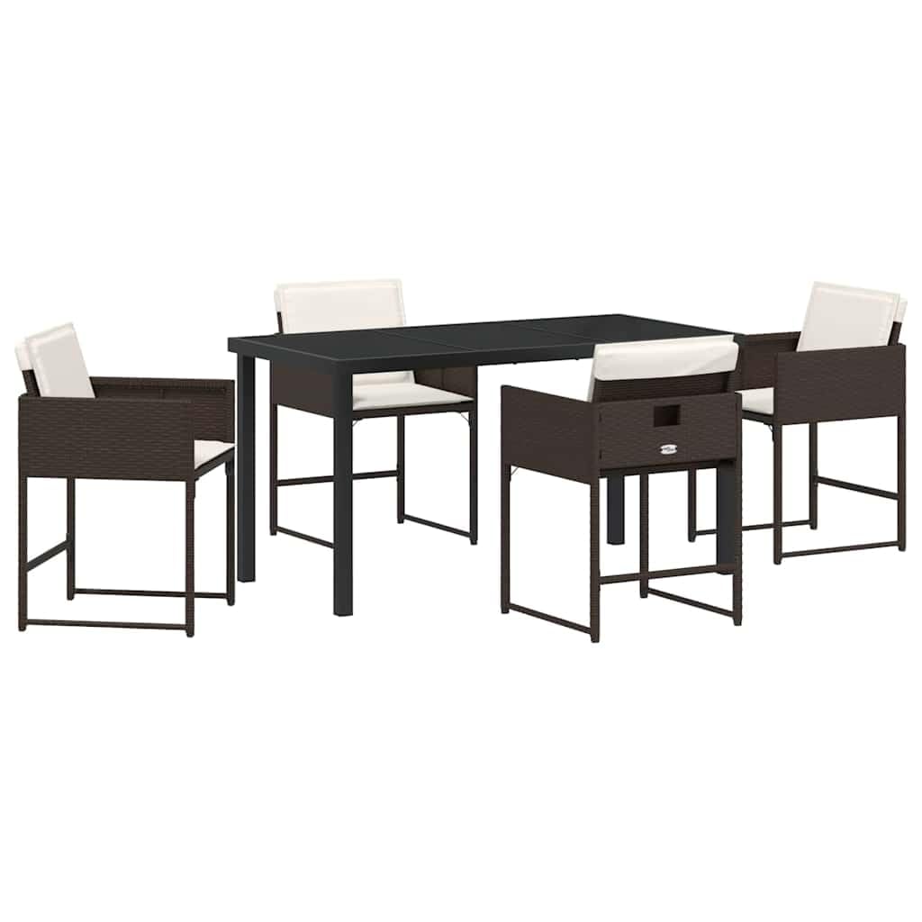 Salon de jardin polyrotin marron 5 pièces table verre trempé moderne