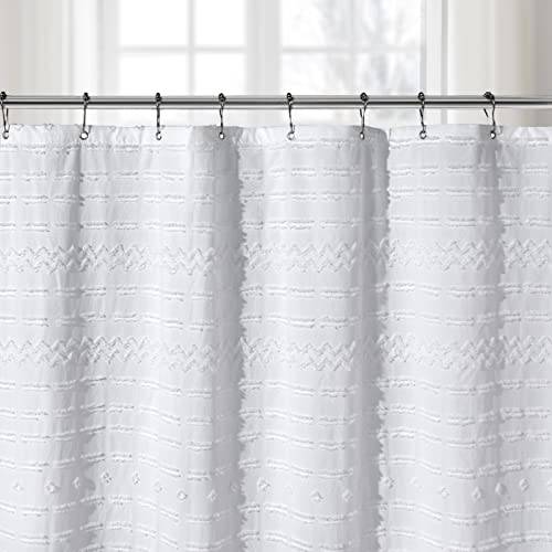 White Boho Farmhouse 72 X 72 Inches, Modern Shabby Chic Chenille Textured Tufted Chevron Striped Minimalist Bathroom Shower Curtains Set Waterproof Durable #TOP4