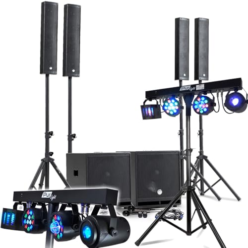 KIT Sono Complet 2400W DJ BM Bmsonic, 4 Enceintes Satellites, 2X Mega SUB 38cm USB/Bluetooth, Câbles, Micros, 2 PORTIQUES LUMIERES
