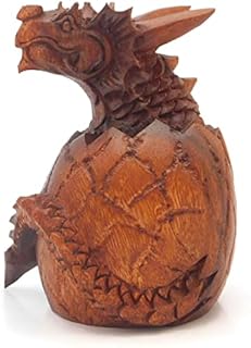 Brave Wings Hand Carved Wooden Dragon ~ Hatchlets Hatching Dragon Egg ~ OOAK Ornament Sculpture Figurine Statue Unique Table Decoration Home Decor Gift for Christmas and Birthdays ~ 4664