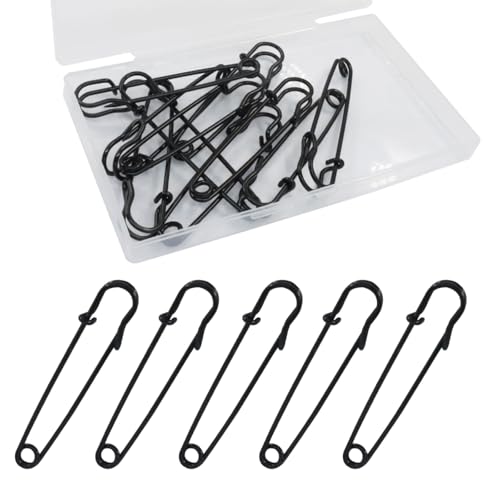 Rierdge 10 Pack Large Safety Pins, 3 Inch Heavy Duty Black Safety Pins for Clothes, Blankets, Crafts