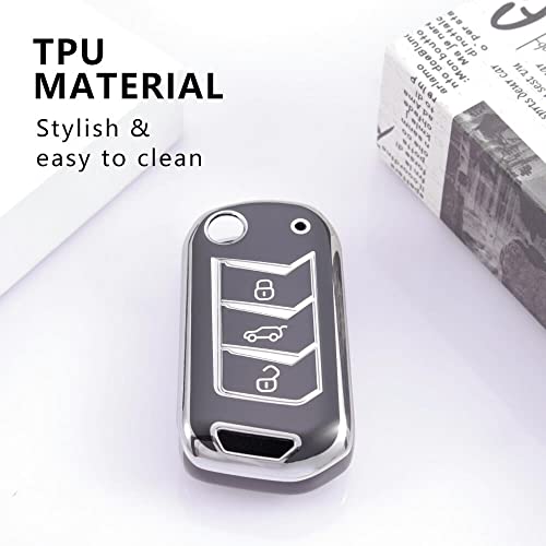 Image of Keyzone TPU Car Key Cover & Keychain fit for: Mahindra Thar, Scorpio, XUV 300, XUV700, Bolero, XUV400, Marazzo, TUV300 Plus Flip Key (Silver Black with Silver Black Keychain)