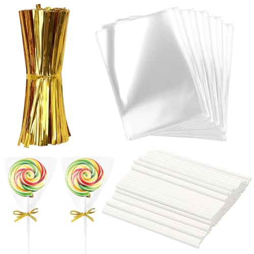 Kronabelle 1000pcs Lolli and Cake DIY Kit 100 Sachets 100 Bâtonnets 800 Attaches Twist Set Complet pour Faire des Gâteaux et Bonbons
