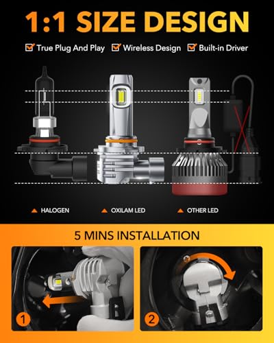 Image of OXILAM H10 9145 LED Fog Light Bulbs, 65000LM 6500K Cool White, 1200% Brightness H10 9140 9040 9045 LED Fog Lights, Play and Plug, Non-polarity, Pack of 2