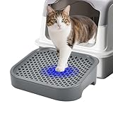 Picture of SpaceTime Elevated Cat Litter Mat for Litter Box,Trapping Litter Ramp/Steps for Floor Indoor,Washable Easy Cleaning Cat Pad with Filter Function,Suitable for Kitty & Senior Cats (Deep Grey)