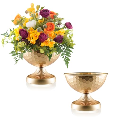 Gold Metal Urn Vases 2 Pcs - 7.5 Inch Vintage