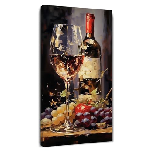 Red Wine And Grapes Canvas Painting Rustic Kitchen Bar Decor