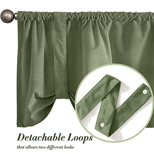 Jinchan Velvet Valance Window Treatment Room Darkening Valance Window Topper Curtain Removable Loops Valance For Living Room Small Window Curtain Rod Pocket Curtain 1 Panel 18 Inch Sage Green #TOP4