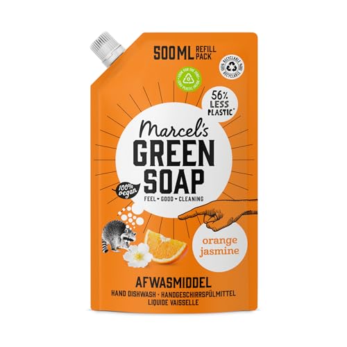 Marcel's Green Soap - Recharge Liquide Vaisselle Orange & Jasmin - Refill Produit Vaisselle - Formule sans microplastiques - Vegan - 500 ml