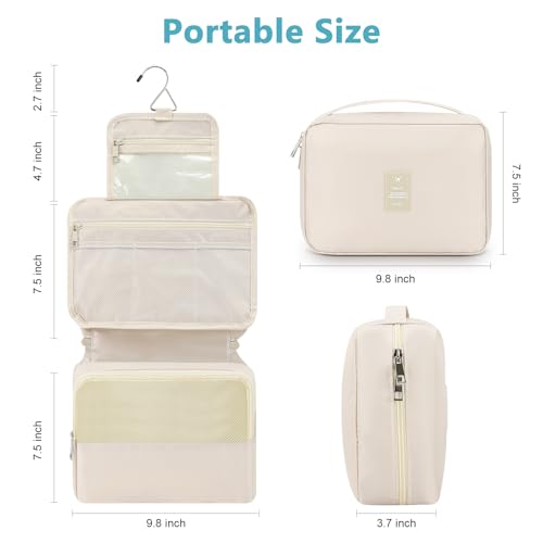 Mossio Hanging Toiletry Bag with Sturdy Hook - Large Portable Cosmetic Makeup Travel Organizer for Men & Women Beige by Mossio - Image 4