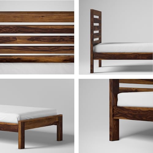 Image of AADITYA WOODS Solid Sheesham Wood Single Bed Cot Without Storage | Single Size Bed for Bedroom | Multipurpose Use Bed- Walnut 20