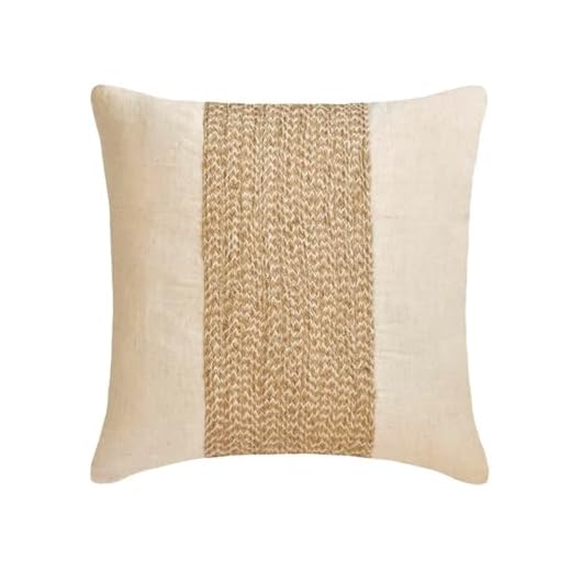 HomeCentric Pillow Covers - Ecru Jute Cord Pillow Shams, 24x24 inch Square Cotton Linen Contemporary Striped Pattern - Linen Memories