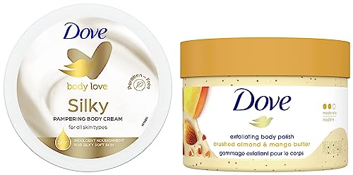 Image of Dove Exfoliating Body Polish Scrub, Fruity Scent, 298g & Dove Body Love Silky Pampering Body Cream For All Skin Types300g
