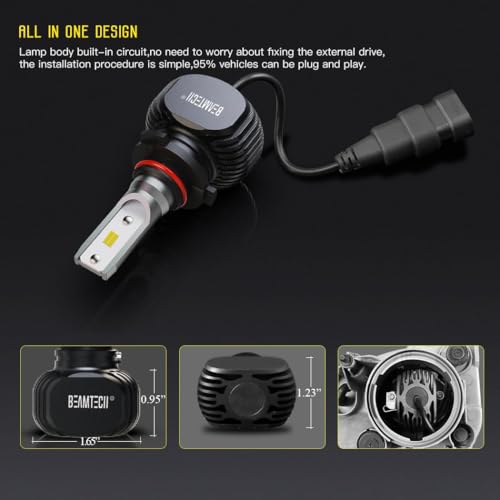 BEAMTECH 9005 H11 Bulbs Combo, S1 Series 300% Brighter 6500K White, 4 Bulbs