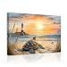 QIXIANG Sea Turtle Bathroom Wall Decor Beach Canvas Painting Art Ocean Lighthouse Picture Coastal Lakeside Cabin Decor Framed(Brown,12L x 18W)