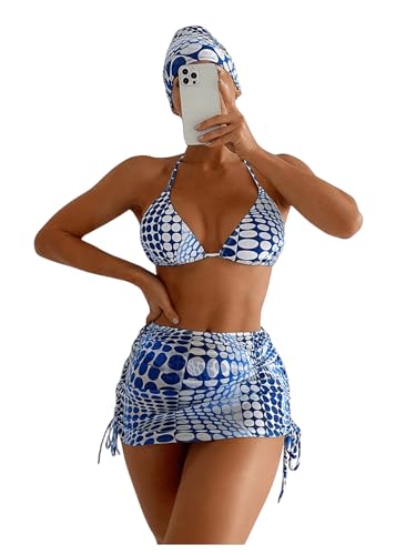 Image of RoseSeek Women's 4 Piece Polka Dots Bathing Suits Cover Up Skirt & Bandana