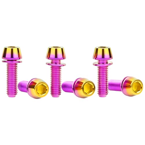 Image of Titanium Ti Allen Hex M5x16 18mm Tapered Head Bolt with Washer Screw for Bicycle Stem Parts Pack of 6 (Purple Gold, M5x16mm)