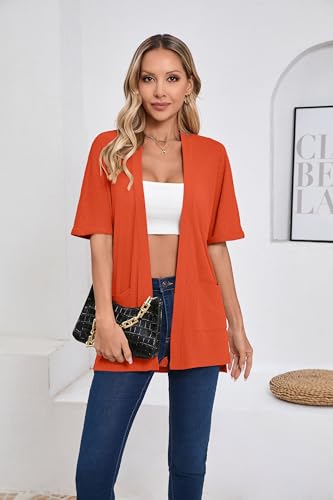 Image of Iandroiy Women's Lightweight Open Front Cardigans Casual Short Sleeve Blouse Tops