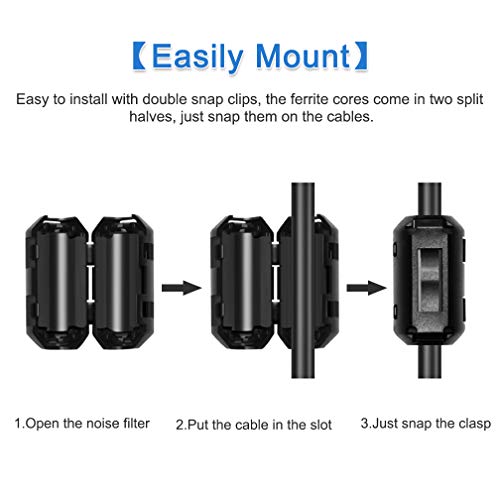 Emi Rfi Noise Filter Cable Ring, Roctee 12 Pcs Ferrite Choke Snap On Noise Suppressor Cable Clip Electronic Ferrites Core For 7Mm Diameter Wire (Black) #TOP2
