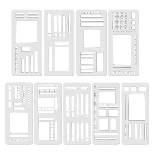 9 stencil Bullet Journal, set di stencil fatti a mano, flessibile, per la progettazione di stencil, accessori per il journaling, set con quadrati, linee, per pianificazioni quotidiane