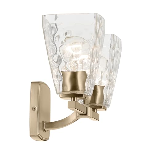 Image of Kichler Marant 14.25 inch 2-Light Bathroom Vanity Light Fixture with Clear Water Glass in Champagne Bronze for Powder Room Over Mirror (14.25 inch W x 9.5 inch H), 55215CPZWTR