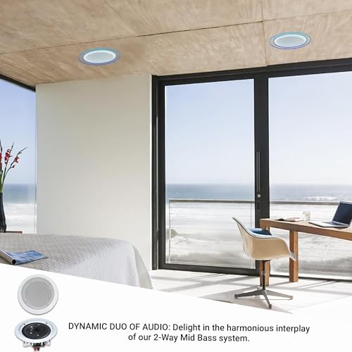 Image of Vaiyer Home Theater Sound System Kit - 6 Channel 6000 Watts Bluetooth Amplifier, 8 Qty of 8 inch Framed Ceiling Speakers 300 W Each, Mic, 500 ft Speaker Wire & Remote for Home, Office, Restaurant