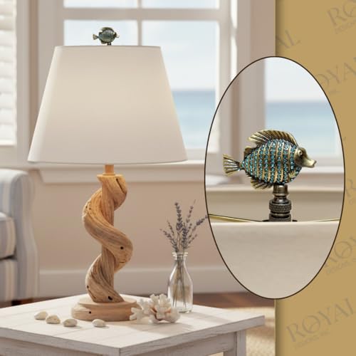 Image of Royal Designs, Inc. Sea Life Lamp Finial, Emerald Fish, Antique Brass, Replacement Finial for Table or Floor Lamps, Set of 2