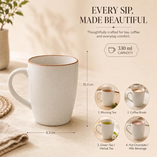 Image of The Earth Store White Matte Brown Ceramic Dinner Set of 16 - 4 Dinner Plates, 4 Quarter Plates, 4 Vegetable Bowls & 4 Coffee Mugs | Premium Dinner Set for Home & Dining