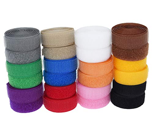 Filan 12 Colors 24 Yards Sew On Hook And Loop Tape Fastening Nylon Fabric Tape With Non-Adhesive For Diy Craft Interlocking Tape Sewing Fasteners (3/4'' Wide, 1 Yard Hook + 1 Yard Loop) For Each Color #TOP5