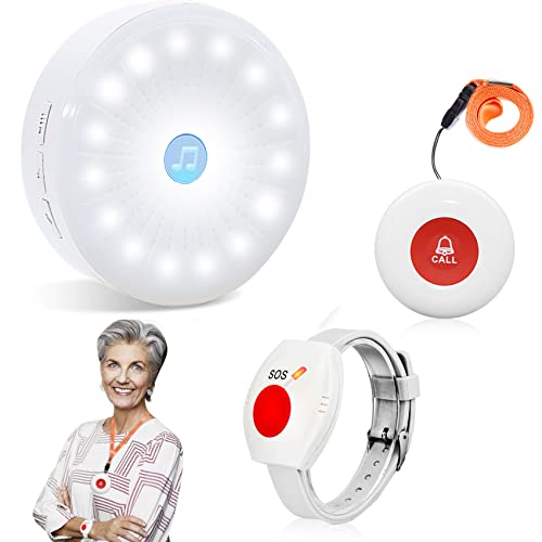 ChunHee Braccialetto di Chiamata d'Emergenza per Anziani - Chiamata d'Emergenza Domestica Campana d'Emergenza Interna Campana di Cura 45M Ricezione Gamma 1*Ricevitore + 2*Pulsanti