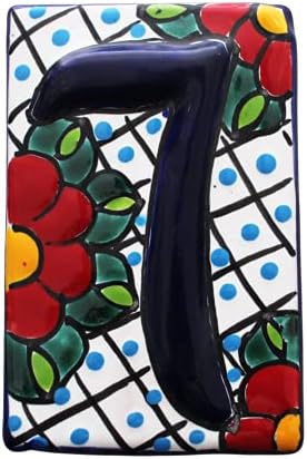 ARTESANO | Talavera House Numbers Hand Painted (1) | Address Number | Tiles for Sign | Ceramic Tile House 5.5 x 3.7 inches (Number 7)