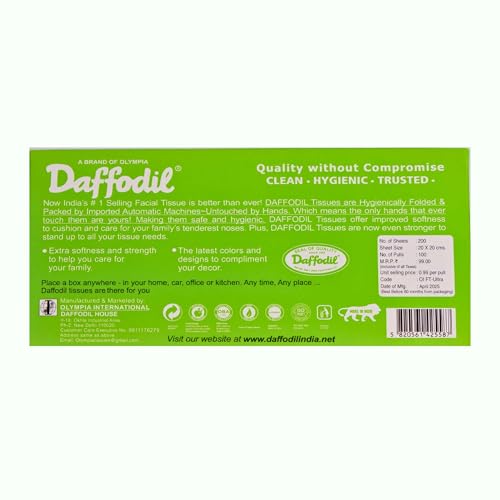 Image of DAFFODIL 2 Ply Facial Tissue Carton (100 Pulls Per Box, 200 Sheets) | Ultra Soft, Strong & Absorbent Face Tissues | Premium Tissue Box for Home, Office, Car & Travel Use