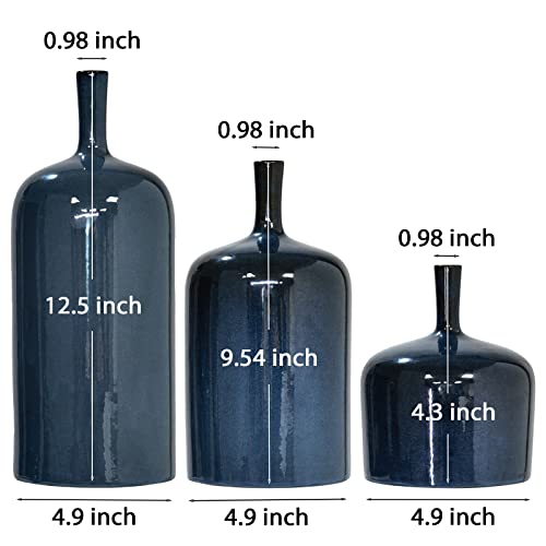 Ceramic Vases For Home Decor - Modern Blue Vases For Flowers,Reactive Glaze Tall Vases With Long Neck For Living Room, Decor, Wedding Dinner Table Party 4.5 X 4.5 X 9.5 Inch Cynkeyee #TOP5