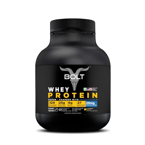Image of Bolt 100% Whey Protein Powder| 25g Protein Per Scoop, 6G BCAA | Alphonso Mango | 27 Servings | 2lb,907G| Muscle Recovery | Lean Muscle Support | Low Carb | Fast Absorption |Gluten-Free | Easy to Digest