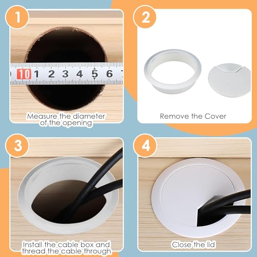 2PCS Kabeldurchführung Schreibtisch, Kabeldurchlass 60mm Schreibtisch, Kabeldurchführung Kunststoff Weiß, Kabeldurchlass Tisch Für Mehr Ordnung Und Übersicht Am Arbeitsplatz