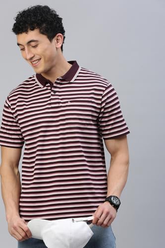 Image of Classic Polo Men's Half Sleeve Polo Neck Authentic Fit Striped Cotton T-Shirt