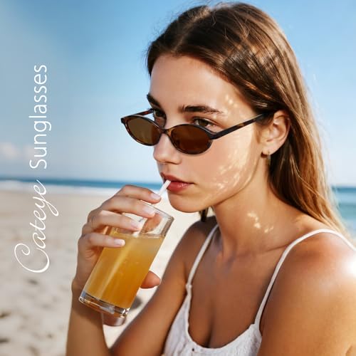 WOWSUN Retro Oval Sunglasses Womens Small Cat Eye Trendy Shades UV400 Protection2