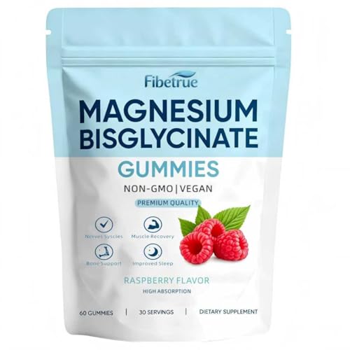 Magnesium Glycinate Gummies 400mg High Absorption Chelated Magnesium for Sleep Muscle & Nerve Support Vegan Raspberry Flavor 60 Gummies