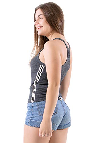 Camisa Canelada Listrada Regata Básica Feminina Nadador (G, CINZA ESCURO)