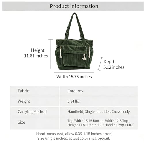 Bolso Tote grande de pana verde para mujer miniatura 4