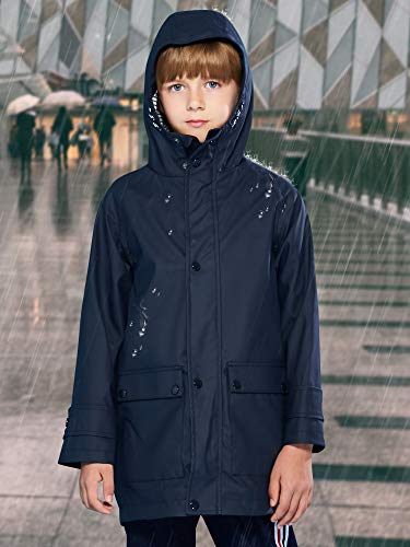 Image of SOLOCOTE Kids Rain Jacket Hooded Lined Rubber RainCoats for Girls Boys Waterproof Windproof Size 5-14Y