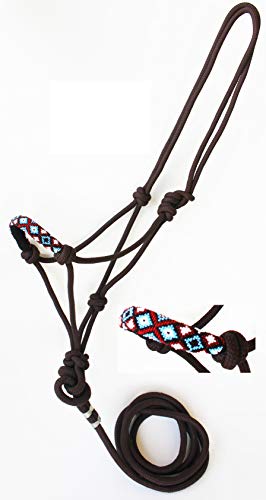 Nylon Horse Braided Rope Halter Beaded Noseband Lead Rope 606RT05