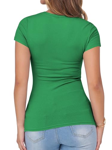 Image of Albe Rita Women Short Sleeve T-Shirt Cap V Neck Shirts for Women Ribbed Casual Top Knit Slim Fit for Summer