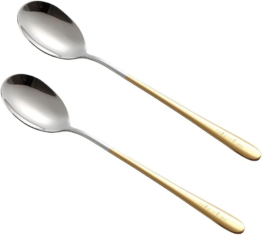 Tea spoons Household Stainless Steel Spoon Dining Spoon Dessert Spoon Coffee Spoon Creative Cute Spoon Stirring Spoon High-value Spoon Long-Handle Spoon 2 Pieces Pack Ice tea spoons (Color : C