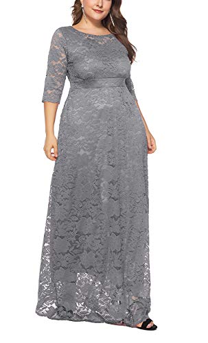 Image of Eternatastic Women's Floral Lace 2 /3 Sleeves Maxi Dress Plus Size Evening Party Dresses