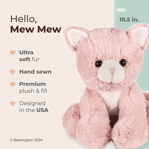 Image of Bearington Mew Mew The Pink Kitty Stuffed Animal Plush, 10.5 Inch Stuffed Animal - Cat Plush - Cat Stuffy