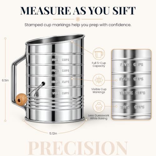 Image of Bellemain Stainless Steel Flour Sifter for Baking with Hand Crank - 5 Cup