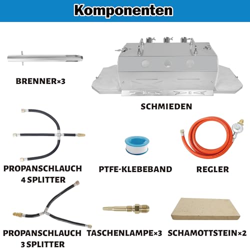 lormuzi GY300 Propan-Schmiedeofen-Set, drei Brenner, Edelstahl, tragbarer Schmelzofen, Künstler, Hobby, Messerbau, Werkzeugbau, Hufschmied, Schmied