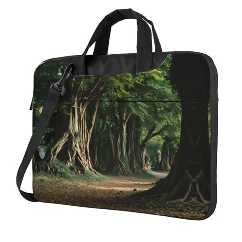 Sac ordinateur 13/14/15,6 pouces noir avec bandoulière confort imprimé arbre